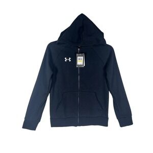 Under Armour Boys Youth Hoodie Fleece Full Zip Black Size Medium Logo NEW